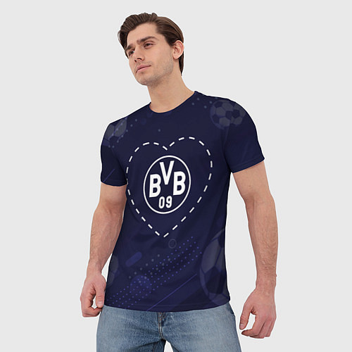 Мужская футболка Лого Borussia в сердечке на фоне мячей / 3D-принт – фото 3