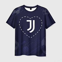 Футболка мужская Лого Juventus в сердечке на фоне мячей, цвет: 3D-принт