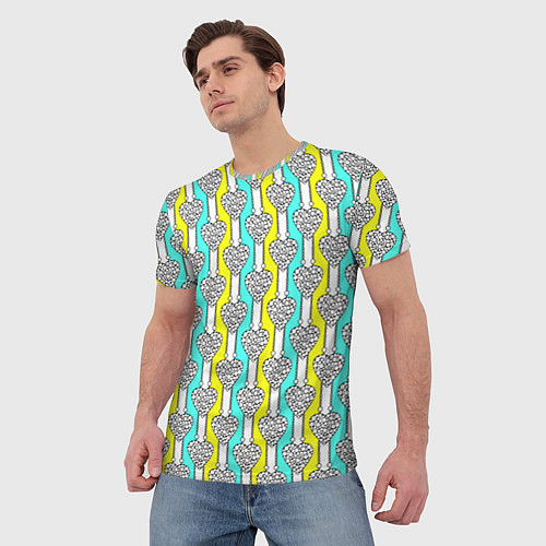 Мужская футболка Striped multicolored pattern with hearts / 3D-принт – фото 3