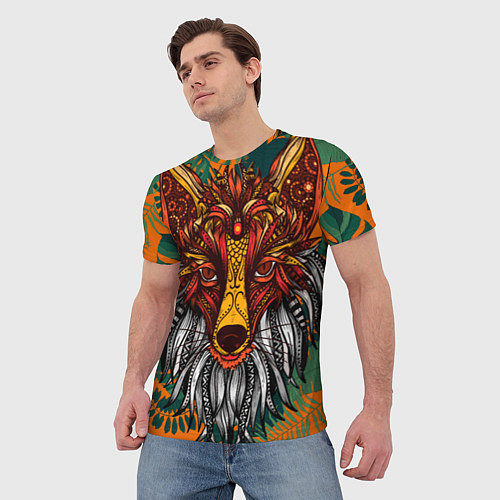 Мужская футболка Рыжая Лиса африканский узор Разноцветная лисичка / 3D-принт – фото 3