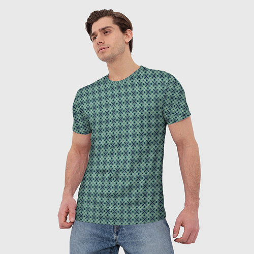 Мужская футболка Мелкий бирюзовый клетчатый узор / 3D-принт – фото 3