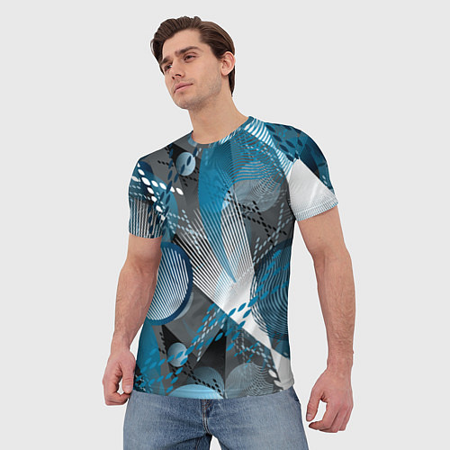 Мужская футболка Абстрактный серо-синий принт / 3D-принт – фото 3