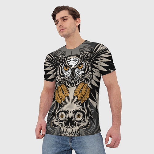 Мужская футболка Сова с черепом Owl with Skull / 3D-принт – фото 3