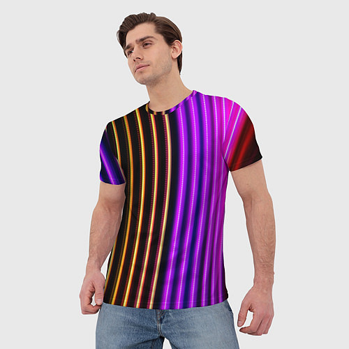 Мужская футболка Неоновые линейные фонари - Фиолетовый / 3D-принт – фото 3