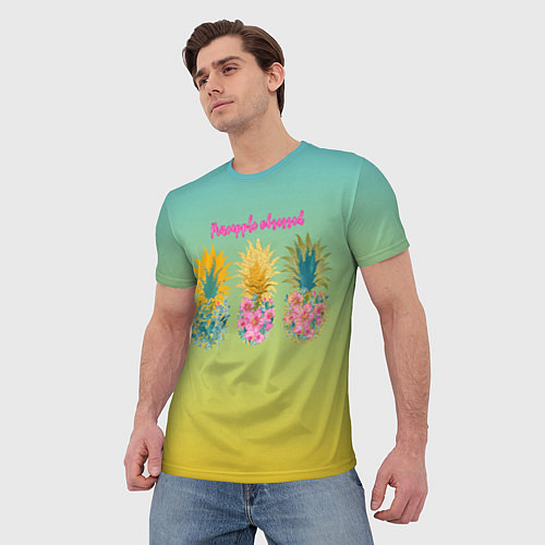 Мужская футболка Сочные разноцветные ананасы / 3D-принт – фото 3