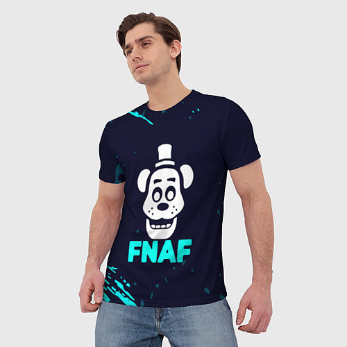Мужская футболка Пять ночей с фредди - голубая краска / 3D-принт – фото 3