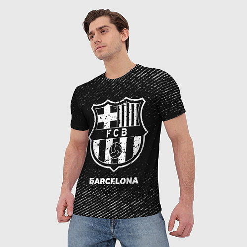 Мужская футболка Barcelona с потертостями на темном фоне / 3D-принт – фото 3