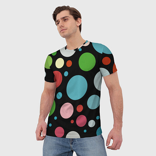 Мужская футболка Разноцветные круги на чёрном фоне / 3D-принт – фото 3