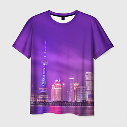 Футболка мужская Неоновый мегаполис - Фиолетовый, цвет: 3D-принт