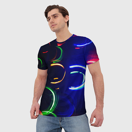 Мужская футболка Неоновые волны во тьме - Синий / 3D-принт – фото 3