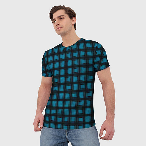 Мужская футболка Black and blue plaid / 3D-принт – фото 3