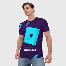 Футболка мужская Символ Roblox в неоновых цветах на темном фоне, цвет: 3D-принт — фото 2