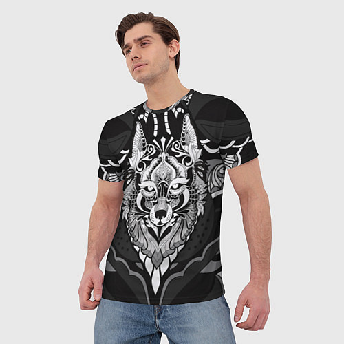 Мужская футболка Черно-белый волк / 3D-принт – фото 3