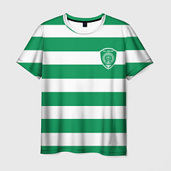 Футболка мужская ФК Ахмат на фоне бело зеленой формы, цвет: 3D-принт