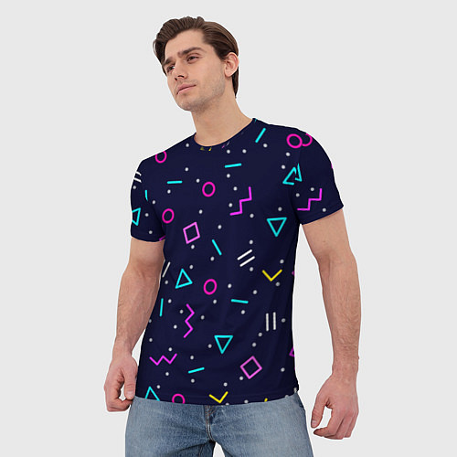 Мужская футболка Neon geometric shapes / 3D-принт – фото 3