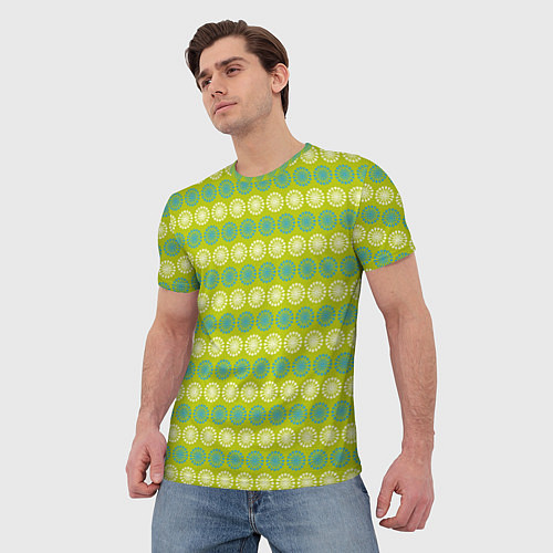 Мужская футболка Зеленые и белые кружки / 3D-принт – фото 3
