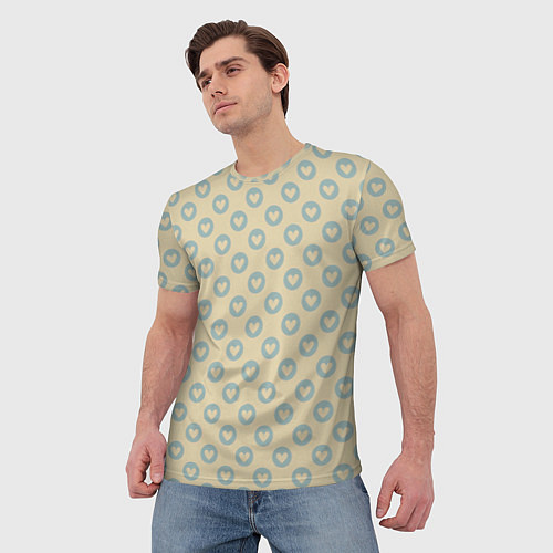 Мужская футболка Сердечки на бежевом фоне / 3D-принт – фото 3