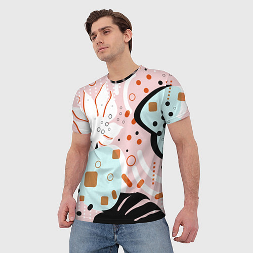 Мужская футболка Абстрактные фигуры с пальмовыми листами на розовом / 3D-принт – фото 3