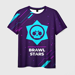 Футболка мужская Символ Brawl Stars в неоновых цветах на темном фон, цвет: 3D-принт
