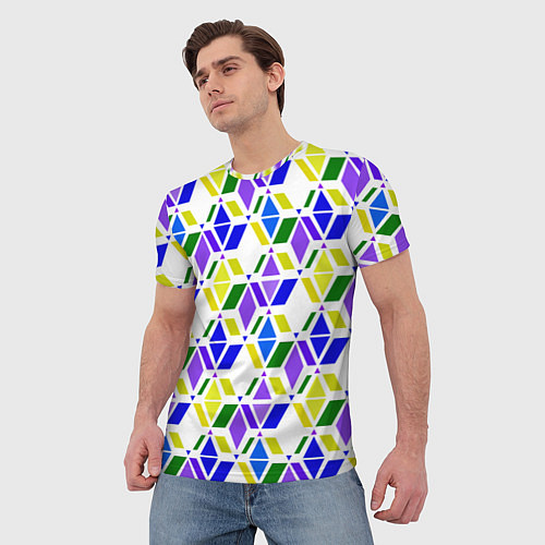 Мужская футболка Разноцветный неоновый геометрический узор / 3D-принт – фото 3