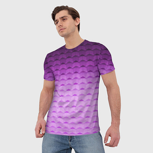 Мужская футболка Фиолетово-розовый геометрический узор Градиент / 3D-принт – фото 3