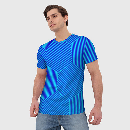 Мужская футболка Blue geometry линии / 3D-принт – фото 3