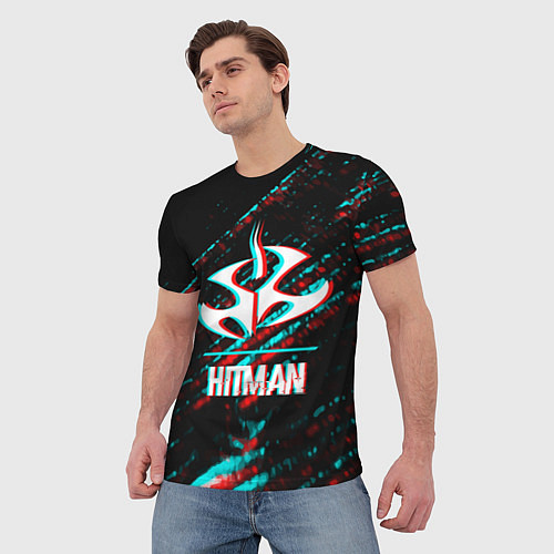 Мужская футболка Hitman в стиле Glitch и Баги Графики на темном фон / 3D-принт – фото 3