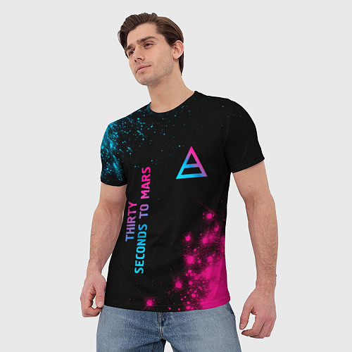 Мужская футболка Thirty Seconds to Mars Neon Gradient / 3D-принт – фото 3