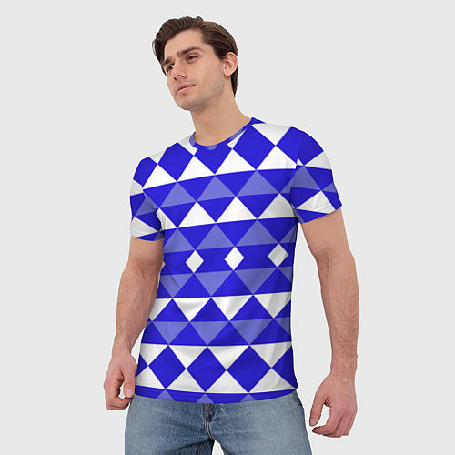 Мужская футболка Бело-синий геометрический узор / 3D-принт – фото 3