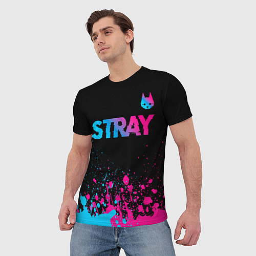 Мужская футболка Stray - neon gradient logo / 3D-принт – фото 3