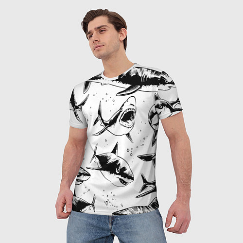Мужская футболка Кровожадные акулы - стая / 3D-принт – фото 3