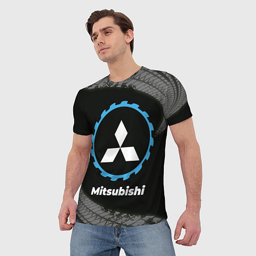 Мужская футболка Mitsubishi в стиле Top Gear со следами шин на фоне / 3D-принт – фото 3