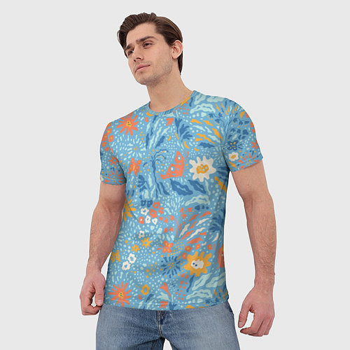 Мужская футболка Цветы На Нарисованном Лугу / 3D-принт – фото 3