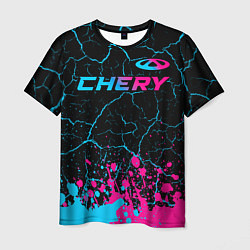 Футболка мужская Chery - neon gradient: символ сверху, цвет: 3D-принт