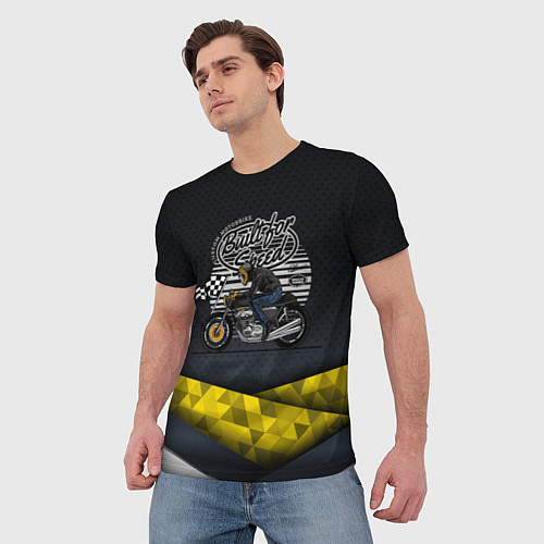 Мужская футболка Мотоциклист с финишным флагом в клетку / 3D-принт – фото 3
