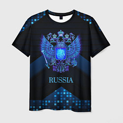 Футболка мужская Синий неоновый герб России, цвет: 3D-принт
