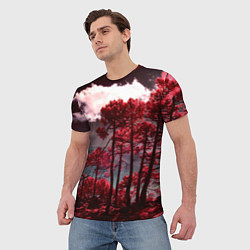 Футболка мужская Абстрактные красные деревья и облака, цвет: 3D-принт — фото 2