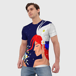 Футболка мужская Русская девушка с триколором на волосах, цвет: 3D-принт — фото 2