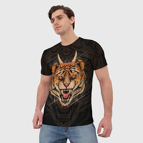 Мужская футболка Трёхглазый тигр / 3D-принт – фото 3