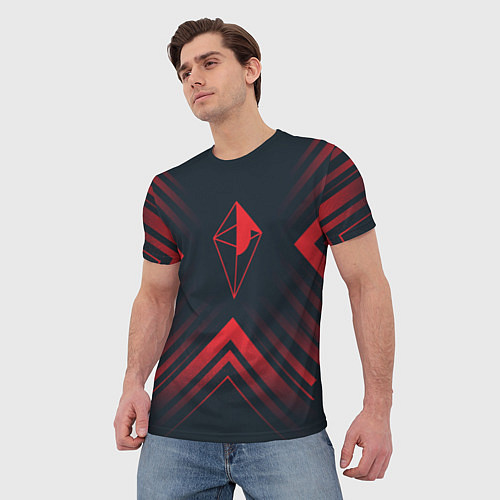 Мужская футболка Красный символ No Mans Sky на темном фоне со стрел / 3D-принт – фото 3
