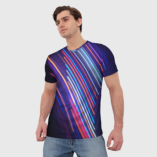 Мужская футболка Неоновое множество разноцветных фонарей во тьме / 3D-принт – фото 3