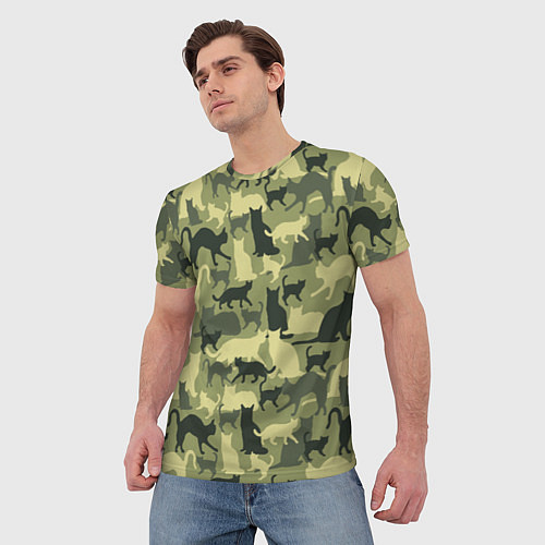 Мужская футболка Кошачий камуфляж в зеленой гамме / 3D-принт – фото 3