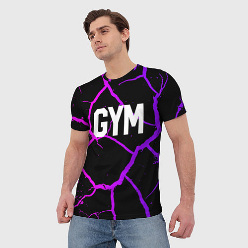 Мужская футболка Gym - Трещины неоновые / 3D-принт – фото 3