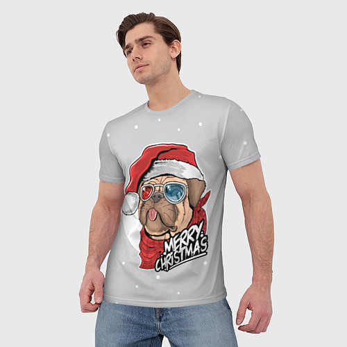 Мужская футболка Новогодний Мопс в очках / 3D-принт – фото 3