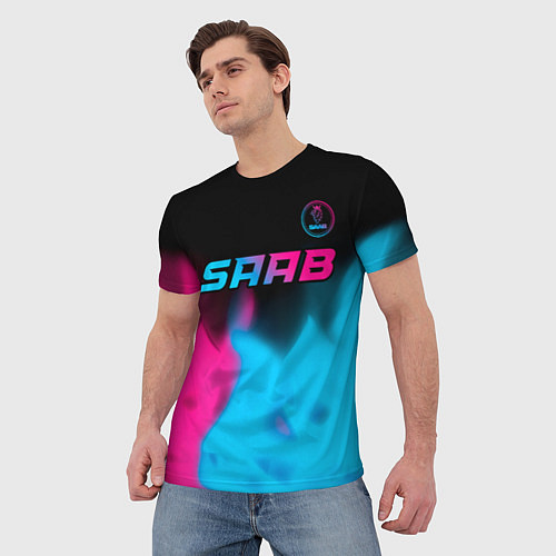 Мужская футболка Saab - neon gradient: символ сверху / 3D-принт – фото 3