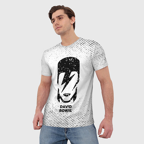 Мужская футболка David Bowie с потертостями на светлом фоне / 3D-принт – фото 3