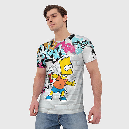 Мужская футболка Барт Симпсон на фоне стены с граффити / 3D-принт – фото 3
