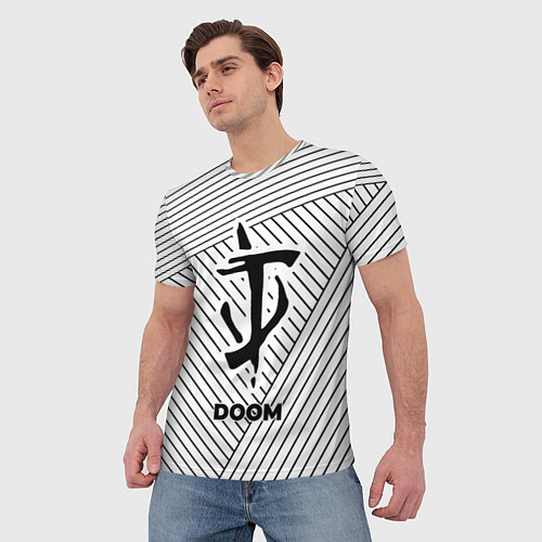 Мужская футболка Символ Doom на светлом фоне с полосами / 3D-принт – фото 3