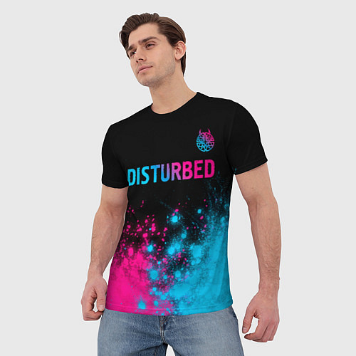 Мужская футболка Disturbed - neon gradient: символ сверху / 3D-принт – фото 3