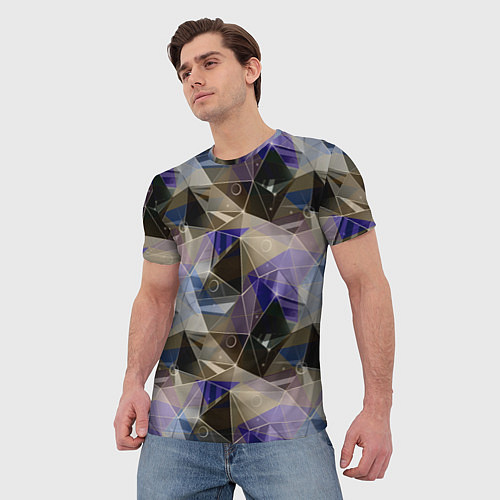 Мужская футболка Полигональный абстрактный: бежевый, коричневый, си / 3D-принт – фото 3